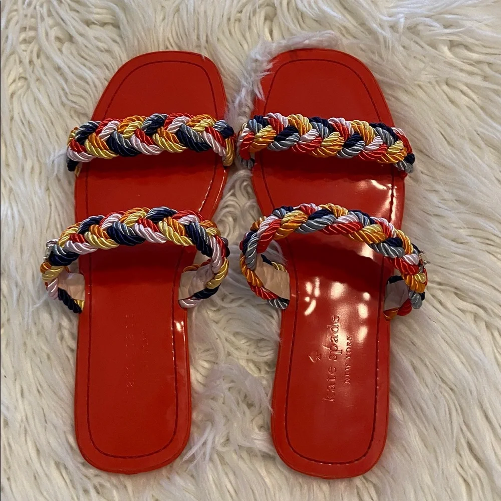 Kate Spade Red and Gray Braided Strap sandals size 8.5 excellent condition - Picture 10 of 12
